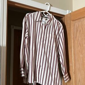 Lane Bryant Red and White Striped Button Down Shirt